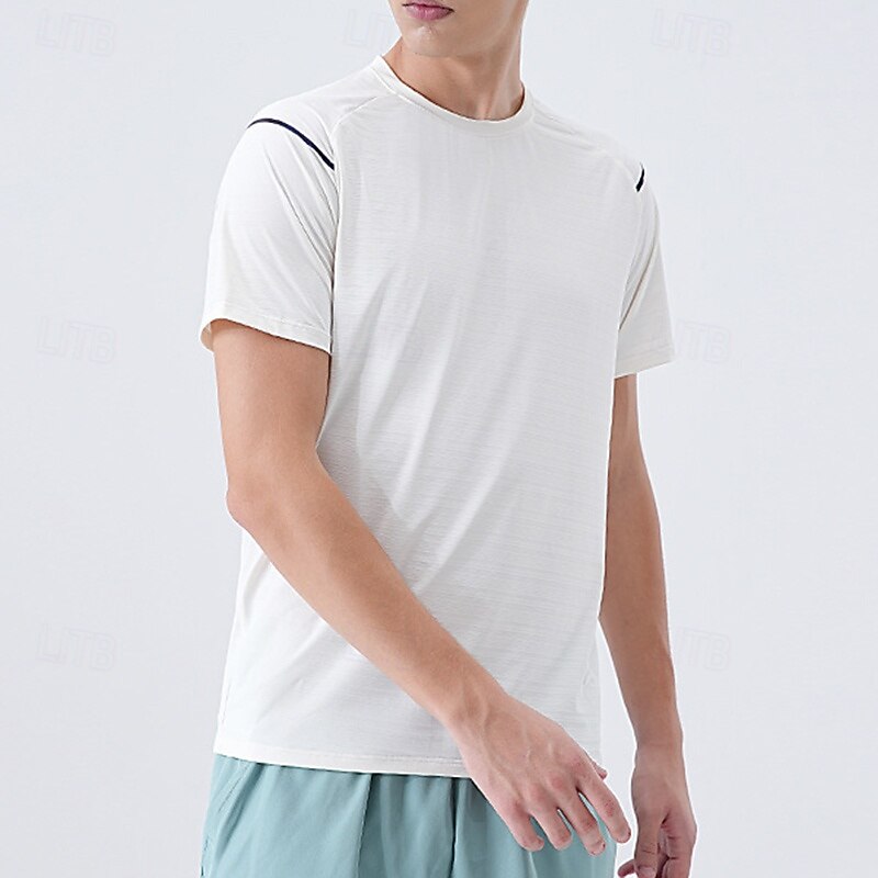 Men's Performance Shirt Sport Tee Shirt Short Sleeve Crew Neck Top Outdoor Quick Dry Sweat wicking anti-odor Breathable Polyester Black White Blue Fishing Tennis Running4