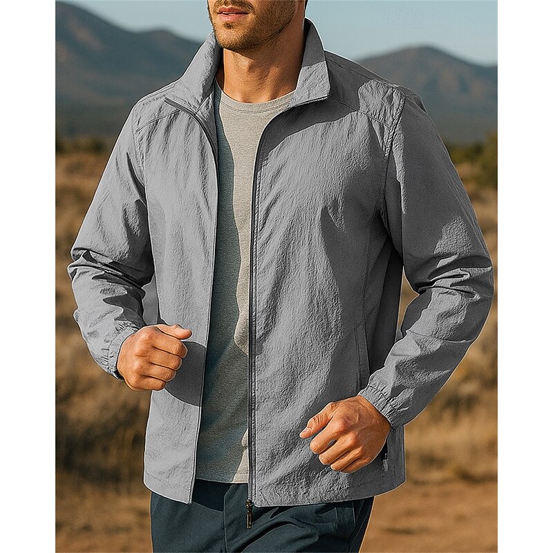 Men's Running Jacket Outdoor Jacket Pockets Full Zip Long Sleeve Outerwear Athletic Fall Solid Colored UPF 50 Sun Protection Lightweight High Elasticity Fishing Hiking Running Sportswear Activewear4