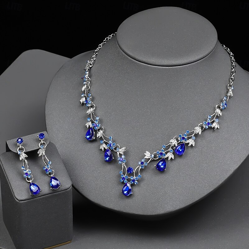 Bridal Jewelry Sets Two-piece Suit Imitation Diamond 1 Necklace Earrings Women's Vintage Luxury Classic Lovely Classic Love Precious Diamond Water Drop Jewelry Set For Wedding Party Party Evening Wear2