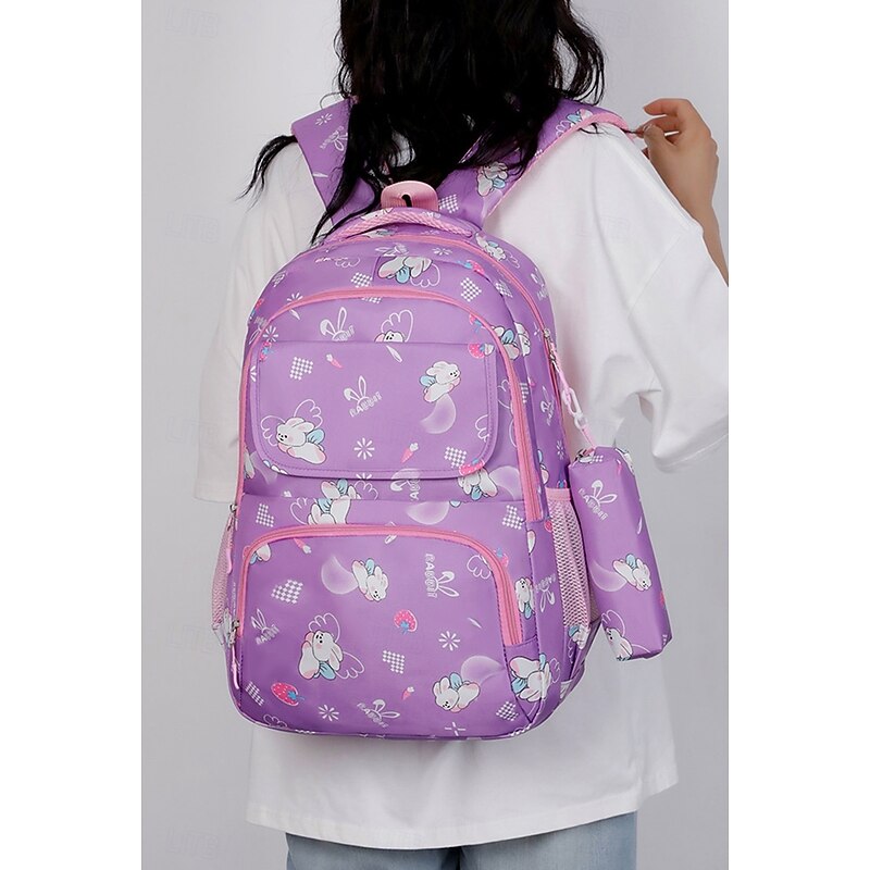 Children's Cartoon Printed School Backpack with Multi-Pockets, Lightweight Waterproof Kids Bookbag for Elementary Students, Available in Pink, Black, Purple and Blue3