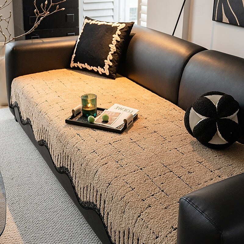 Sofa Cover For Dog Soft Thickened Plush Couch Cover with Irregular Wave Edges Pet Friendly4