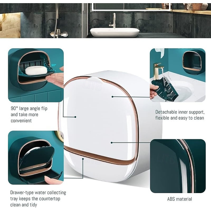 Luxury Soap Holder with Drain Tray Wall Mounted Design No Drilling Required Stylish Soap Storage Box for Bathroom Convenient Water Draining Tray for Bar Soap and Laundry Use4