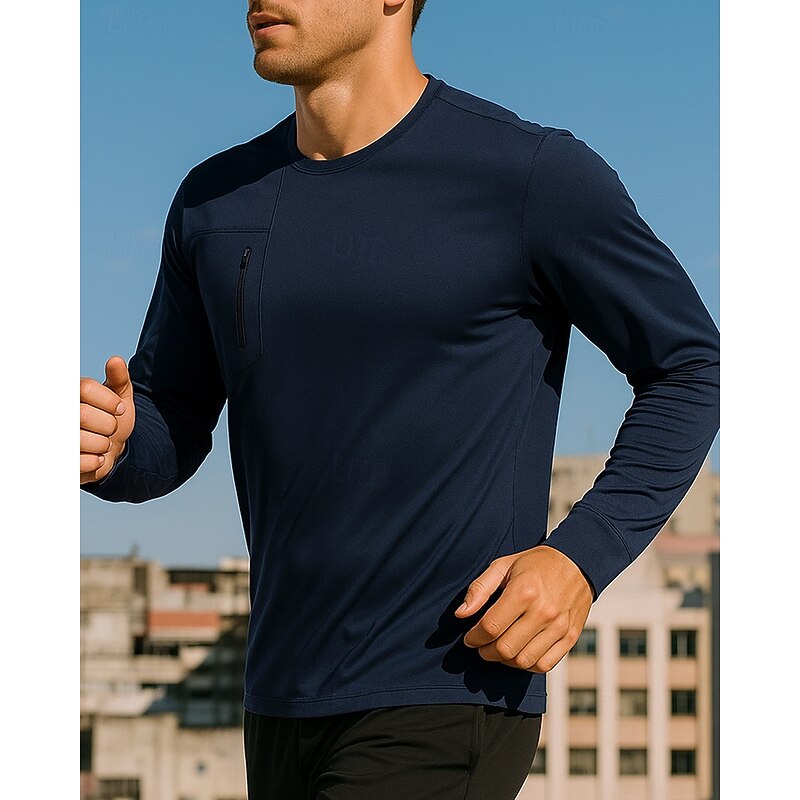 Men's Running Top Sports Sweatshirt Zip Up Pocket Long Sleeve Top Athleisure Fall Solid Colored Quick Dry Breathable Hiking Workout Athletic Sportswear Activewear Black Green Dark Blue3