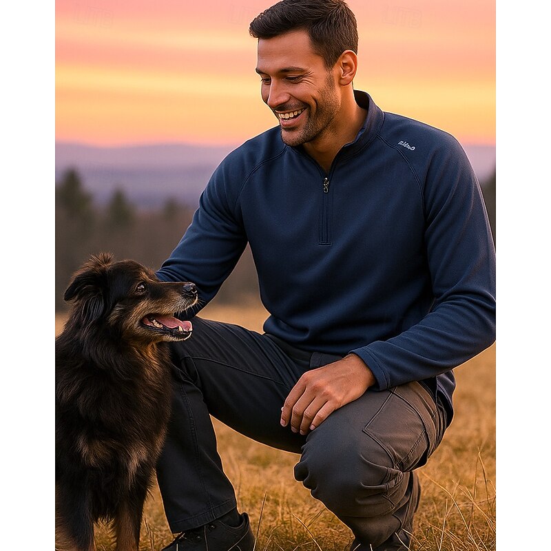 Men's Pullover Sweatshirt Hiking Shirt Hiking top Long Sleeve Stand Collar Tee Tshirt Top Outdoor Sweat wicking Breathable Winter Quarter-Zip Polyester Black Royal Blue Hunting Climbing Running3