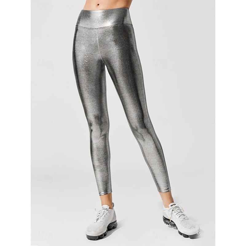 Women's Leggings Cozy Leggings Streetwear Long High Waist Plain High Cut Soft Stretchy Yoga Street Running Pink Gold Green Gray Fall Regular Fit