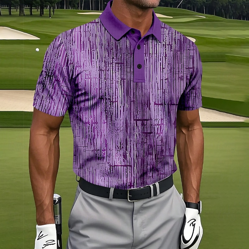 Men's Golf Gradient Stripes Waffle Polo Shirts Golf Shirt Short Sleeve Polo Shirts Collared Shirts Sportswear Casual Outdoor Athleisure Daily Wear 3D Print Buttons Summer Blue Purple Green3