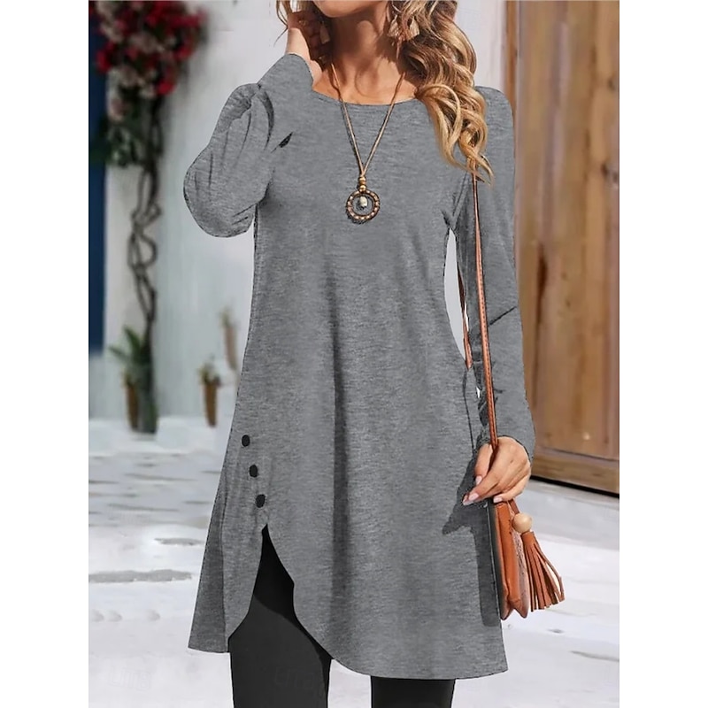 Women's Mini Dress T Shirt Dress Tee Dress Casual Daily Regular Fit Plain Long Sleeve Crew Neck Black Red Green Gray Spring Fall4