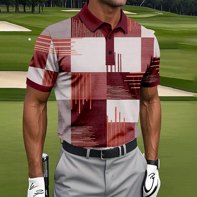 Men's Color Block Golf Polo Sports Polo Shirts Short Sleeve Polo Shirts Collared Shirts Casual Athleisure Buttons Summer Red Blue Purple4