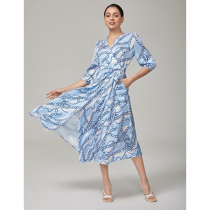 Chain Block Pattern Cross Tie Long Dress