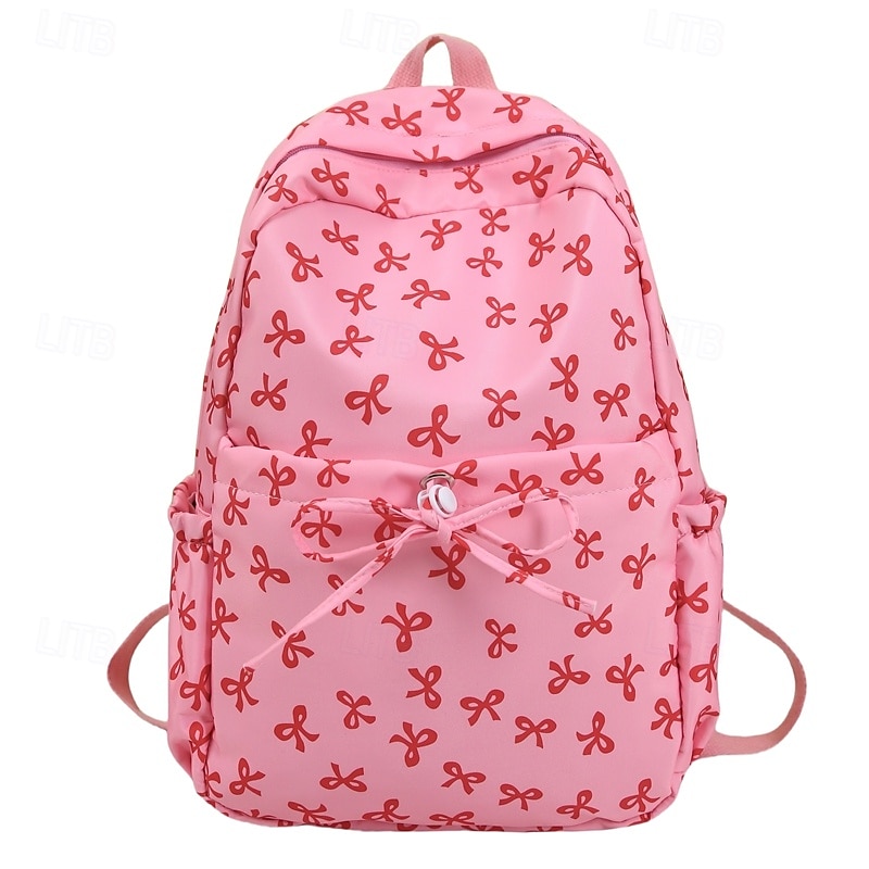Girls' Korean Style Backpack with Bow Print – Cute Canvas School Bag for Teen Students, Middle & High School Back to School2