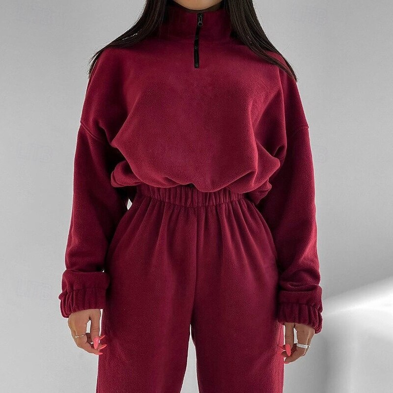 Women's Tracksuit Sweatpants Pullover Sweatshirt Quarter Zipper Solid Colored Clothing Suit Spring Black White Gym Training Running High Waist Windproof Lightweight Moisture Wicking Long Sleeve Sport3