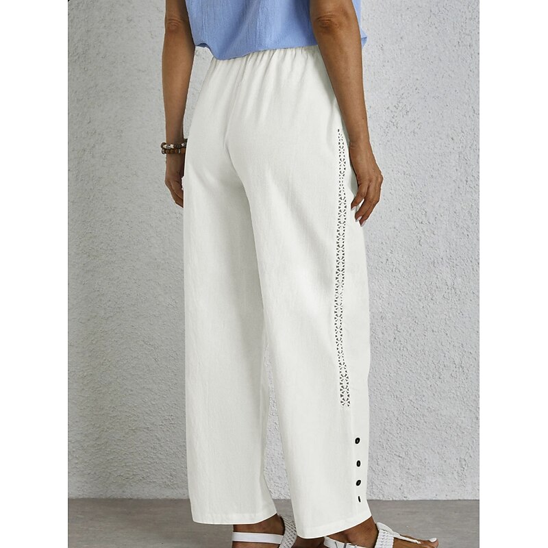 Women's Chinos Vintage Basic Casual Full Length High Waist Solid Color Printing Comfy Soft Comfortable Inelastic Formal Vacation Street Black White Summer Spring Fall Regular Fit2