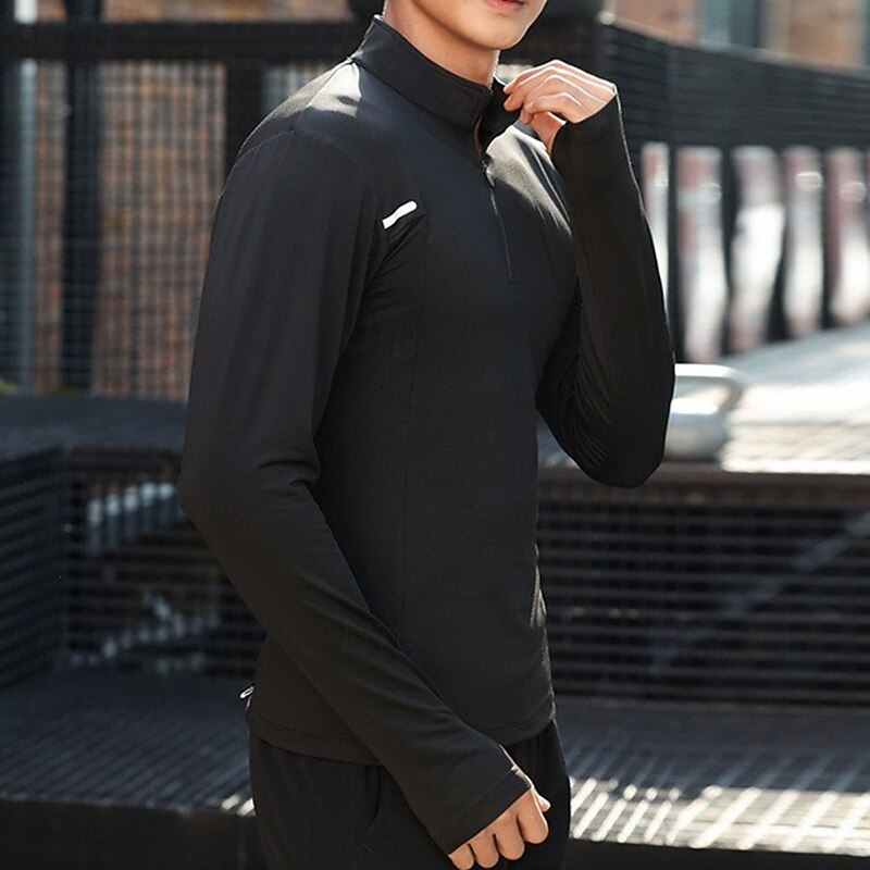 Men's Performance Shirt Sport Tee Shirt Long Sleeve Stand Collar Top Outdoor Quick Dry Sweat wicking anti-odor Breathable Polyester Black White Blue Fishing Tennis Running