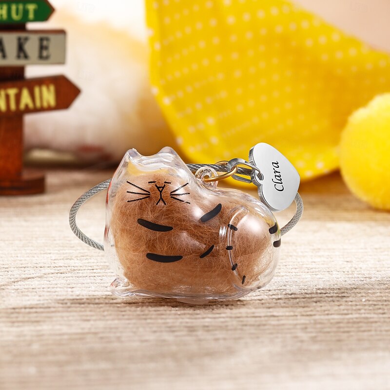 Personalized Name Cat Fur Keychain Custom Memorial Gift Sympathy Gift for Pet Loss, Keepsake with Real Hair, Cute Mini Charm for Cat Owners Remembrance Gift4