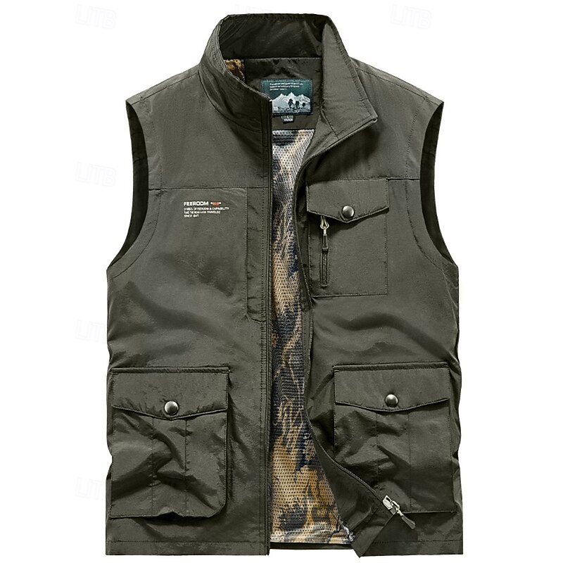 Men's Cargo Vest Utility Vest Sleeveless Vest Outdoor Waterproof Windproof Zipper Pocket Nylon Black Army Green Blue Hunting Fishing Climbing4
