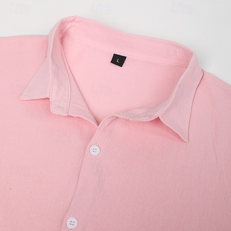 Men's Linen Shirt Summer Shirt Beach Wear Button Up Shirt Untucked Shirts Solid Color Vacation Curise Green+Gray White+khaki Khaki+Black Green+Khaki Short Sleeve Turndown Summer Clothing Apparel4