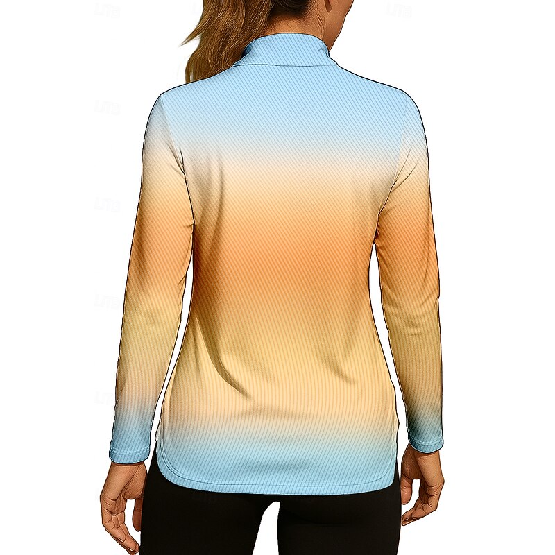 Women's Gradient Stripes Shirt Sport Shirt Golf Polo Shirt Tennis Shirt Long Sleeve Zipper Floral UPF50+ UV Resistant High Elasticity Moisture Wicking Breathable Tennis Golf Pickleball Stand Collar2