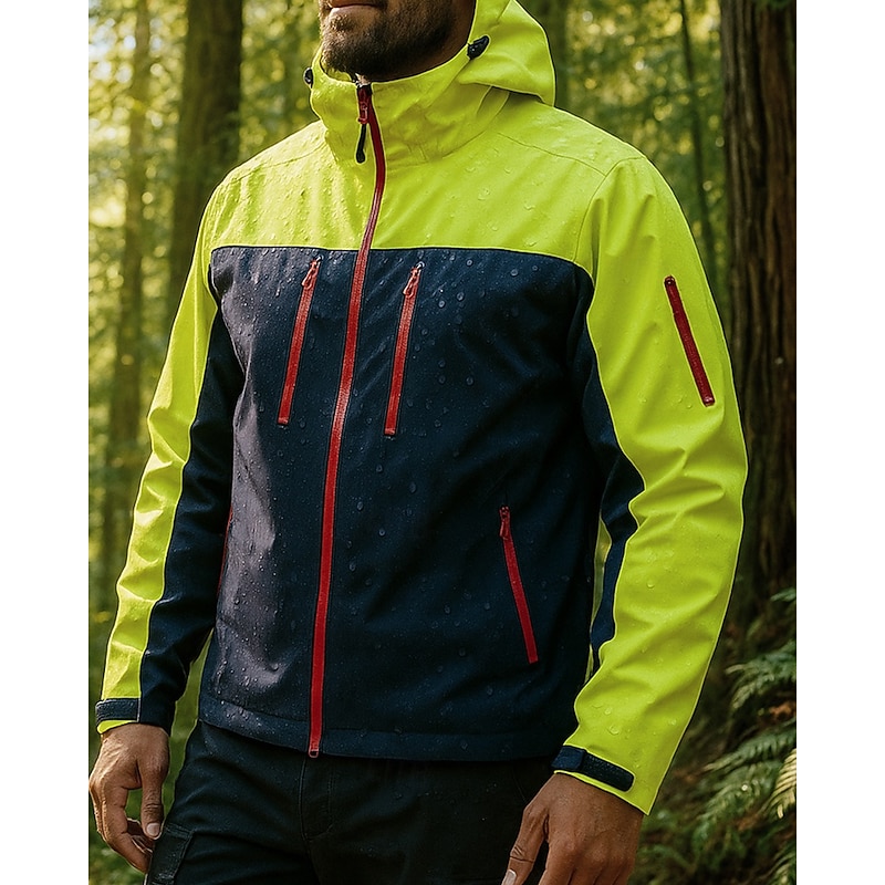 Men's Windbreaker Hiking Jacket rain coat Outdoor Waterproof Windproof Lightweight Hiking Outfits Hiking Clothes Spring Autumn / Fall Top Camping / Hiking / Caving Running Patchwork Green