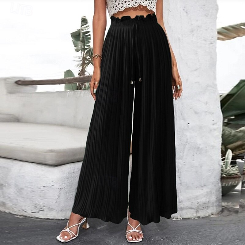 Women's Wide Leg Chinos Casual Full Length Natural Plain Pleated Wide Leg Comfy Breathability Casual Daily Black Pink Light Green Blue Spring Fall Loose Fit4