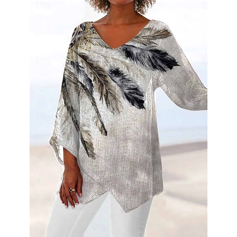 Women's Blouse Floral Graphic Geometric Vintage Tropical Stylish 3/4 Length Sleeve Crew Neck V Neck Regular Tops Daily Holiday Vacation Wear Print Light Green Orange Light Grey Summer Spring Fall3