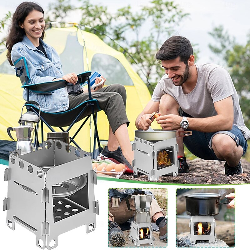 Portable Camping Wood Stove Stainless Steel Wood Burning Stove Alcoho Stove for Picnic BBQ Hiking Survival Cooking Equipment for - Outdoor Camping2