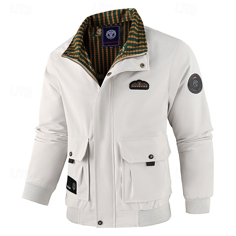 Men's Outdoor Jacket Casual Jacket Vacation Daily Windproof Warm Pocket Fall Winter Print Fashion Classic Stand Collar Regular Black White Orange Jacket2