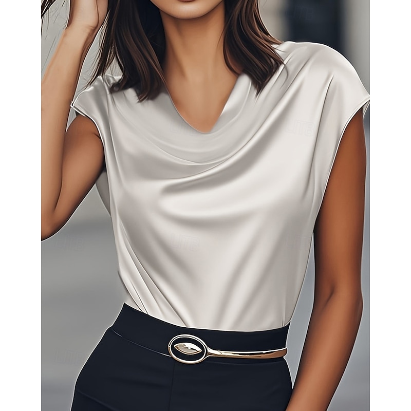 Women's Tank Top Tee Top Plain Fashion Modern Short Sleeve Pile Neck Regular Tops Daily Going out Weekend Gray Summer2