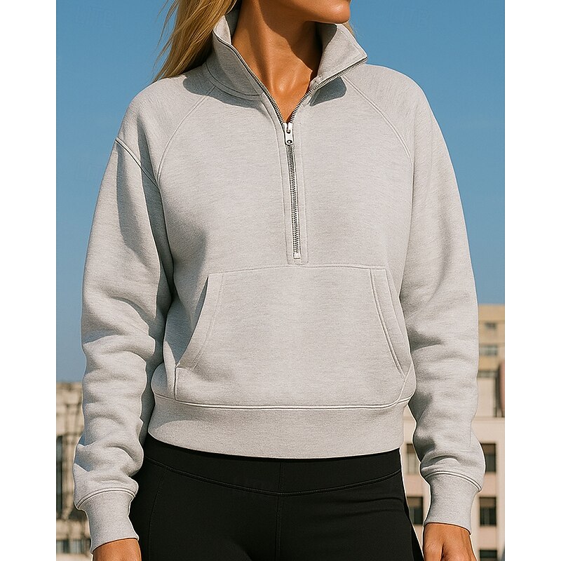 Women's Running Top Sports Sweatshirt Quarter Zipper Long Sleeve Top Athleisure Solid Colored Sun Protection Windproof Outdoor Running Yoga Sportswear Activewear Grey