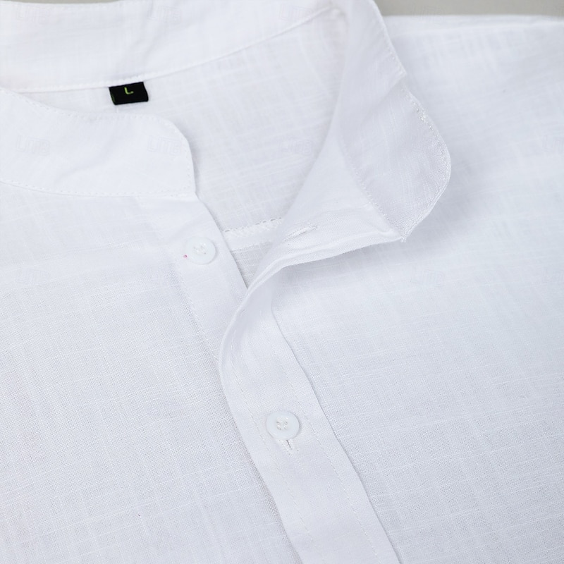 Men's Shirt Linen Shirt Summer Shirt Beach Wear Band Collar Shirt Button Up Shirt Plain Vacation Casual Black White Orange Gray Short Sleeve Mandarin Collar Summer Clothing Apparel4