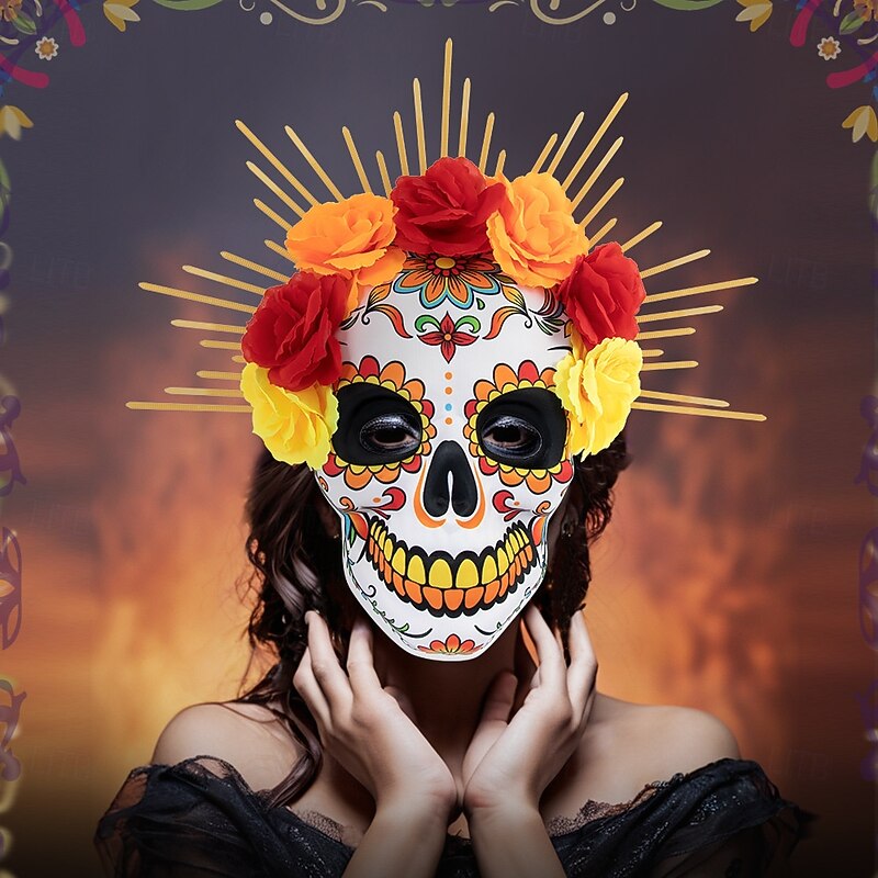 Sugar Skull Halloween Mask Scary Full Face Adults' Women's Halloween Carnival Day of the Dead Performance Party Easy Halloween Costumes Dress Up