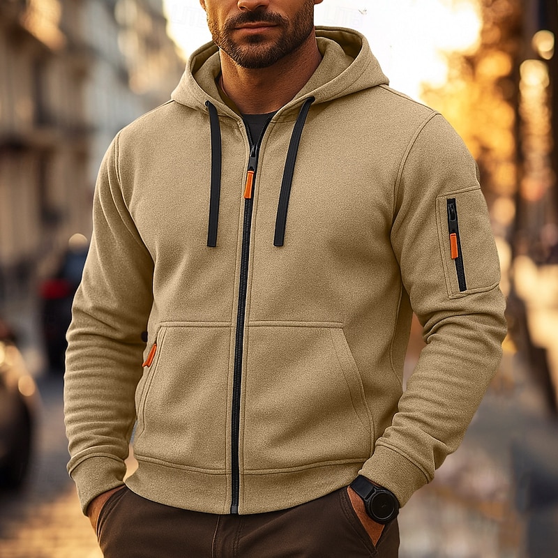 Men's Hoodie Black Khaki Light Grey Dark Gray Hooded Plain Zipper Color Block Sports & Outdoor Casual Daily Cool Casual Athletic Fall Spring &  Fall Clothing Apparel Hoodies Sweatshirts4