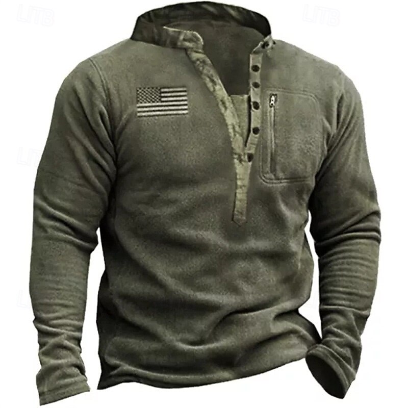 Men's Fleece Hoodie Tactical Hoodie Black Army Green Khaki Gray Henley Plain Front Pocket Sports & Outdoor Casual Daily Streetwear Cool Sportswear Fall & Winter Clothing Apparel Hoodies Sweatshirts4