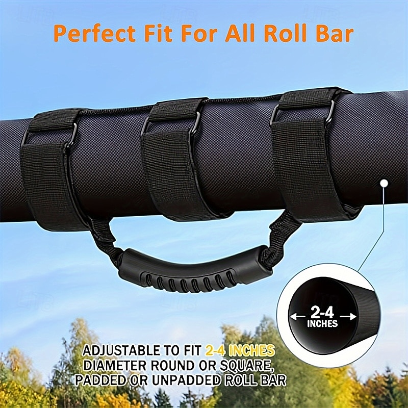 1Pcs Heavy Duty Grab Bar Handles for Jeeps UTVs and Quads with 3 Straps Design Fits 1 1/2 to 3 Inch Roll Bars Secure Left-Hand Access for Enhanced Safety Durable Nylon Straps2
