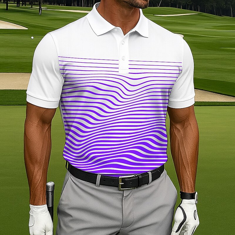 Men's Polo Sports Polo Shirts Casual Sports Turndown Short Sleeve Geometric Golf Buttons Summer Violet Black Blue Light Blue Polo4