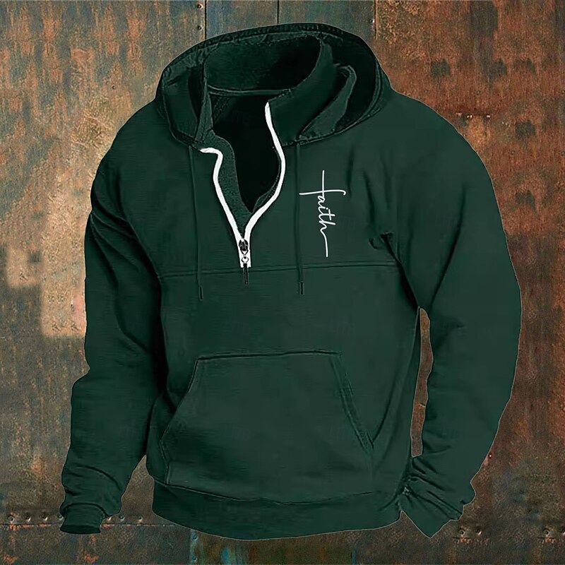 Men's Hoodie Wine Navy Blue Green Khaki Light Grey Hooded Cross Front Pocket Quarter Zip Daily Holiday Going out Polyester Streetwear Casual Fall Winter Clothing Apparel Hoodies Sweatshirts4
