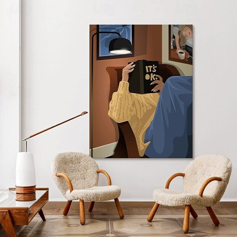 Handmade Oil Painting Canvas Wall Decoration Abstract Fresh And Healing Girl Reading a Book Art for Home Decor Rolled Canvas (No Frame)3