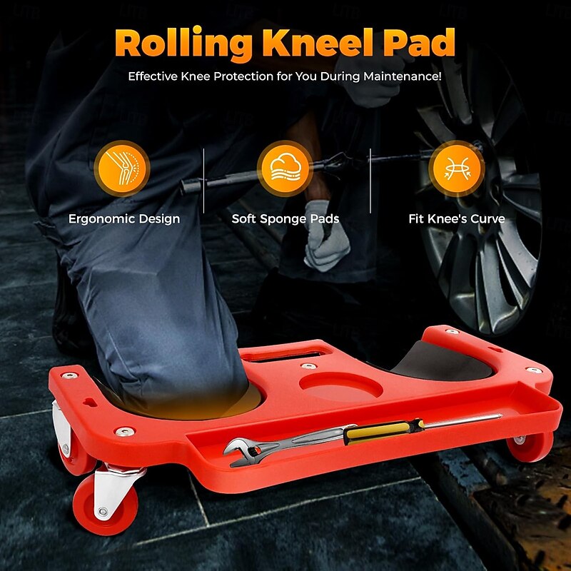 Rolling Knee Pads Creeper with Wheels, Rolling Knee Dolly with Foam Cushioned Knee Cups for Auto Repair Flooring Garage Use4