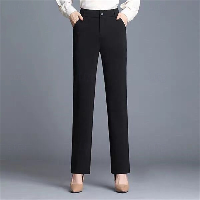 Women's Dress Pants Pants Trousers Straight Fashion Streetwear Full Length Mid Waist Plain Pocket Breathability Comfortable Micro-elastic Street Daily Wear Going out Black Spring Fall Regular Fit