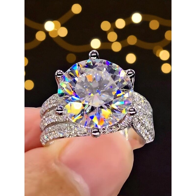 Women's Luxury Silver-Plated Ring with Large Round Cut Zircon and Pave Crystal Detailing - Elegant Statement Jewelry for Parties and Formal Occasions2