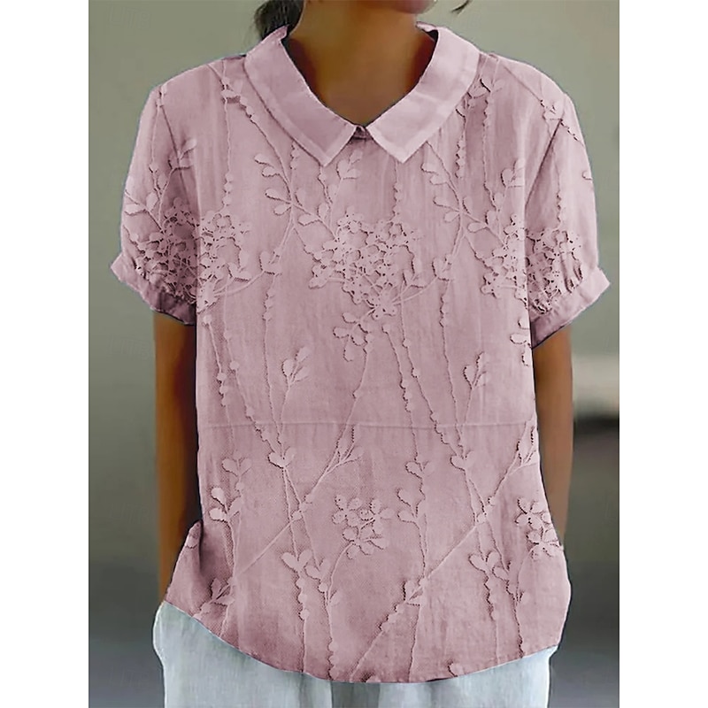 Women's Shirt Floral 3D Daily Casual Short Sleeve Shirt Collar Regular Tops Daily Holiday Buttons Print White Yellow Pink Blue Khaki Summer Spring4