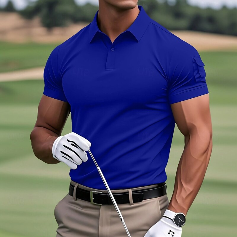 Men's Polo Shirts Golf Shirt Casual Sports Lapel Classic Short Sleeve Fashion Basic Plain Side Pockets Buttons Summer Slim Fit Black Navy Blue Royal Blue Brown Grey Polo Shirts2
