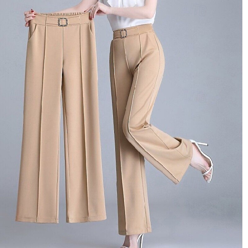 Women's Wide Leg Dress Pants Pants Trousers Fashion Full Length Natural Plain Side Pockets Wide Leg Comfy Breathability Office / Career Business Black White Khaki Spring Fall Regular Fit3