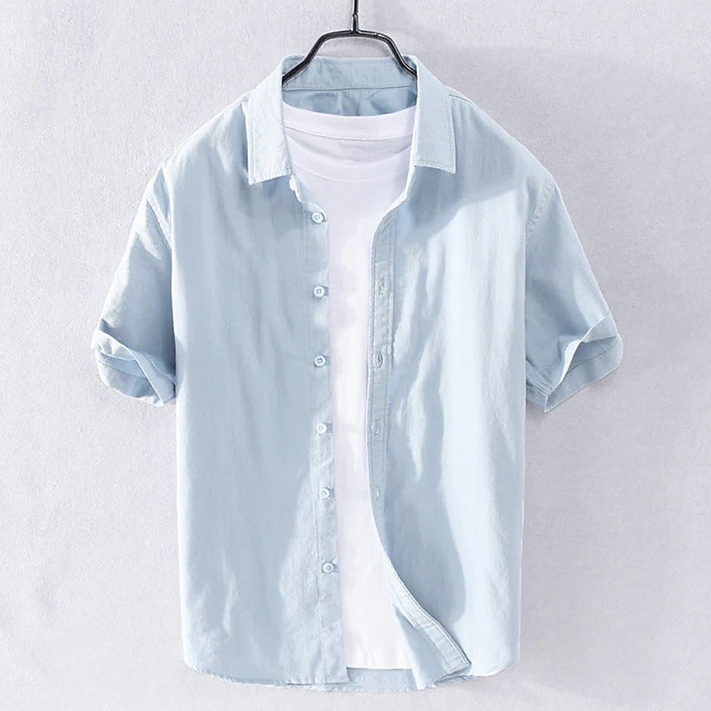 Men's Linen Shirt Summer Shirt Beach Wear Button Up Shirt Plain Vacation Curise White Blue Gray Short Sleeve Turndown Summer Clothing Apparel