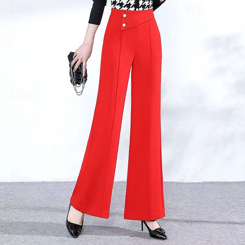 Women's Wide Leg Dress Pants Pants Trousers Fashion Streetwear Full Length High Waist Plain Breathability Comfortable Street Daily Wear Going out Black White Red Royal Blue Spring Fall Regular Fit2