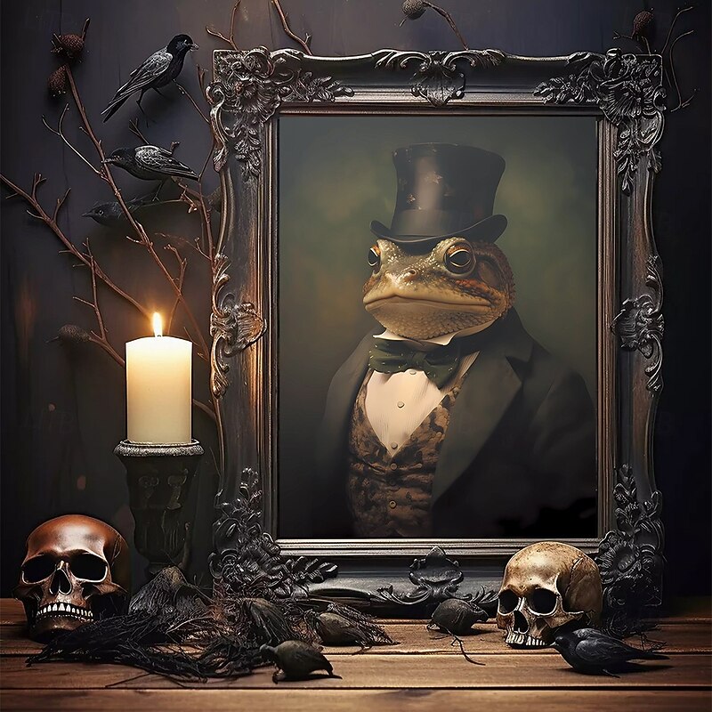 Unframed Thick Canvas Art Upgraded Package Waterproof and Anti-Glare Vintage Toad Portrait Print Poster Dark Gothic Victorian Art Halloween Decoration3