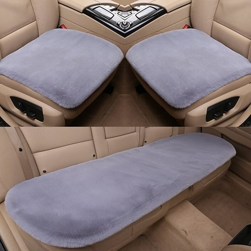 Plush Car Seat Cushion Winter Warm Fuzzy Pad Set Three Piece Non Slip Soft Thickened Faux Fur Covers for Auto Front and Rear Chairs2