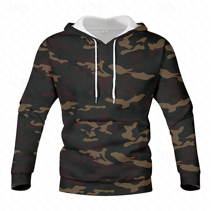 Men's Hoodie Red Royal Blue Blue Brown Green Hooded Camouflage Drawstring Sports & Outdoor Daily Holiday Streetwear Basic Casual Fall Winter Clothing Apparel Hoodies Sweatshirts