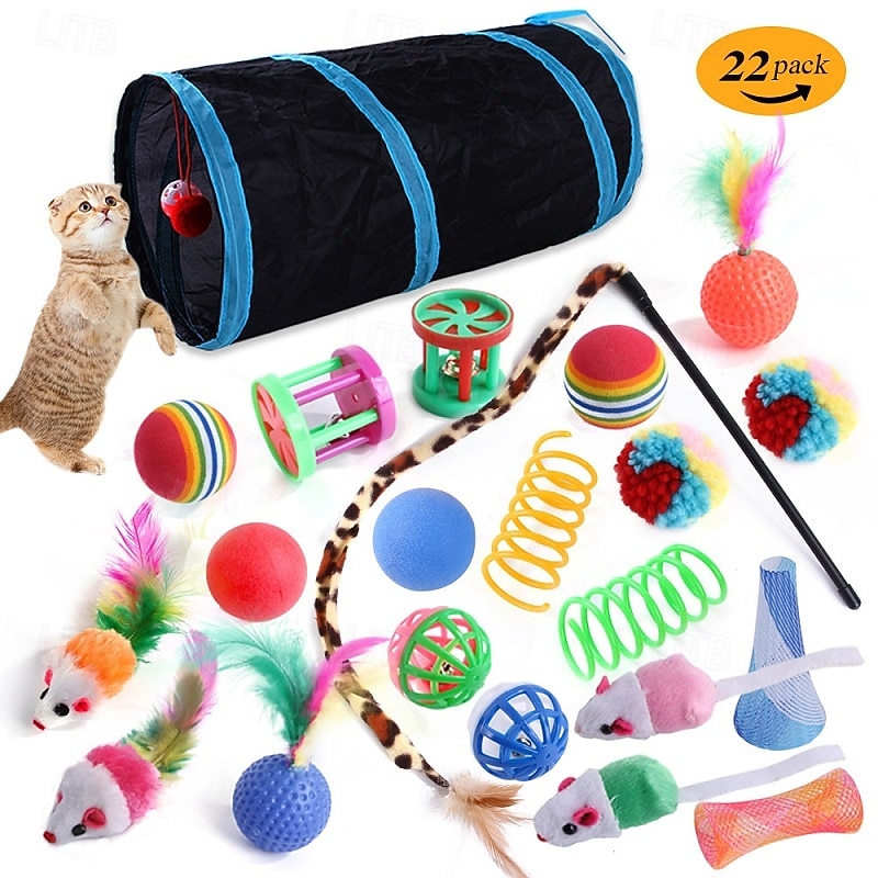 Ball Feather Toy Mice & Animal Toy Tunnels Squeak Toy with Retractable Pet Exercise Releasing Pressure Pet Training Teething Rope Toy for Cat Indoor Outdoor Pet Play - Main Image