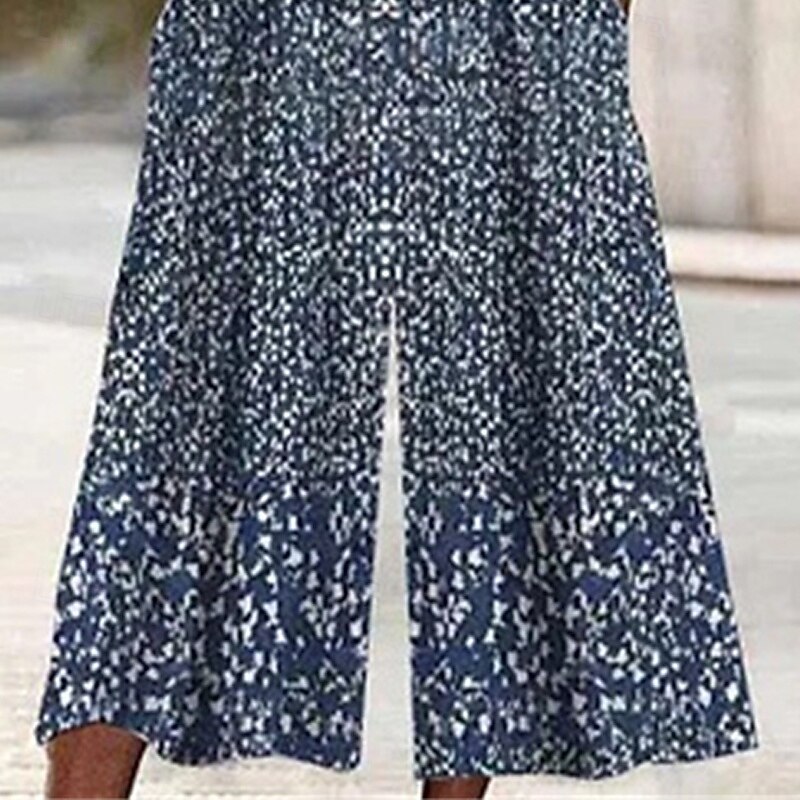 Women's Normal Jumpsuit Streetwear Floral Short Sleeve Wide Leg V Neck Pocket Print Street Daily Regular Fit Royal Blue Blue Summer3