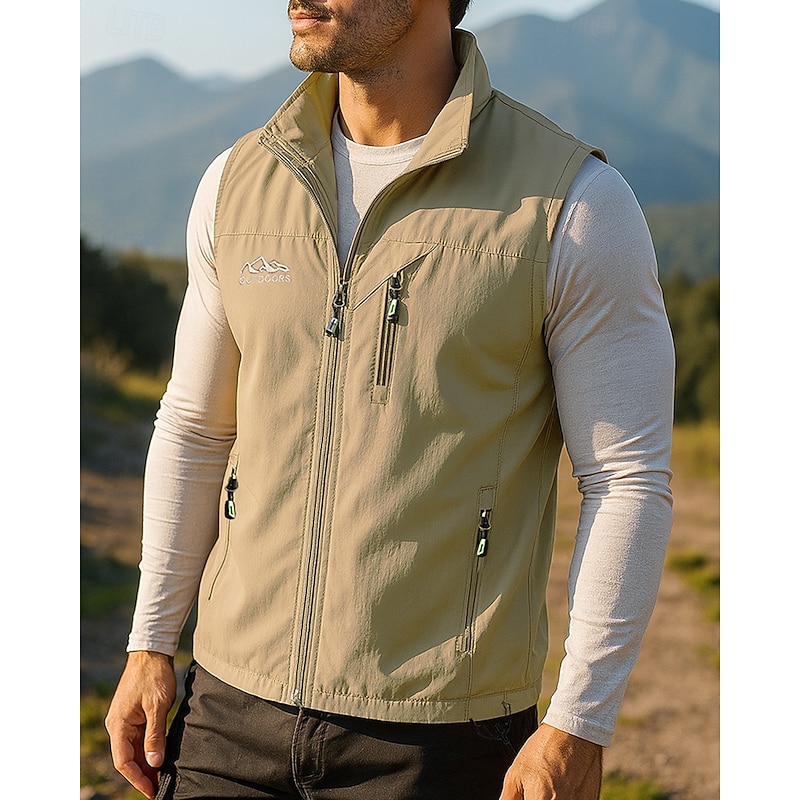 Men's Fishing Vest Hiking Vest Sleeveless Vest Outdoor Waterproof Windproof Lightweight Zipper Nylon Black Army Green Red Hunting Fishing Climbing3